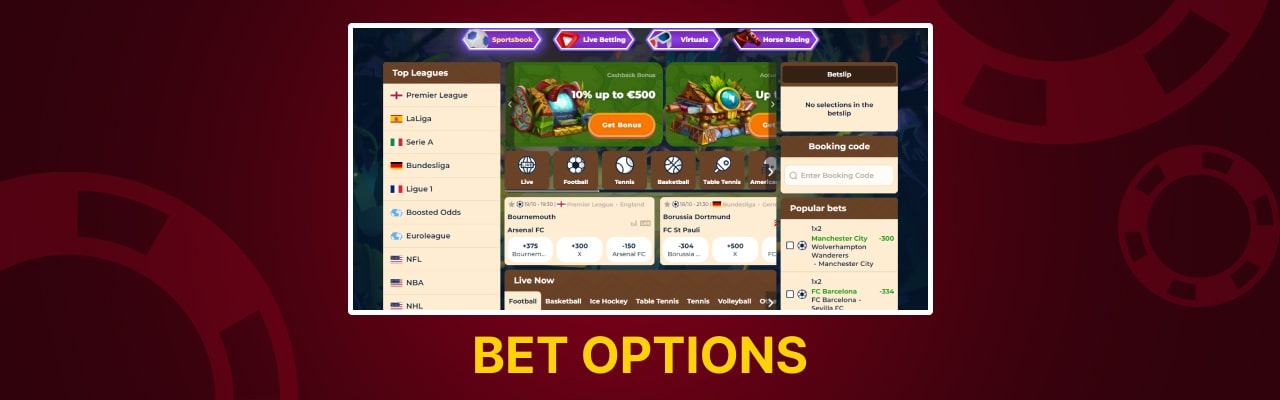 Wazamba bet options